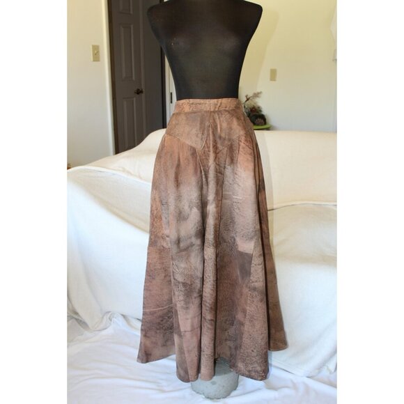 VTG Handmade Leather Midi Skirt Psychedelic pattern Pockets Y2K Cowgirl Size M? - Picture 4 of 12